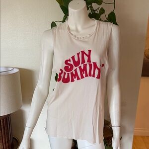 MATE the Label White and Red Muscle Tank Top Tee Sun Bummin’